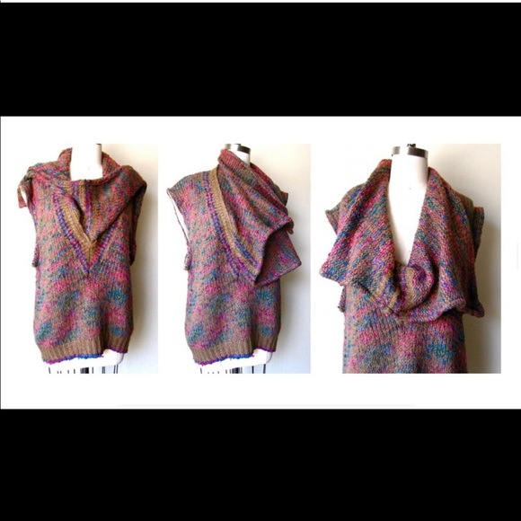 🇺🇸 One of a kind WOOL BLEND DRAPE SWEATER TOP E620 - Picture 2 of 7